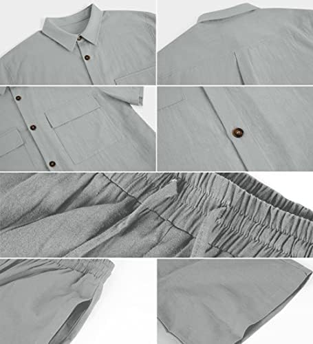 Muške posteljine setovi 2 komada odijelo casual gumb niz majicu kratkih rukava Loose hlače Summer Beach odijela set