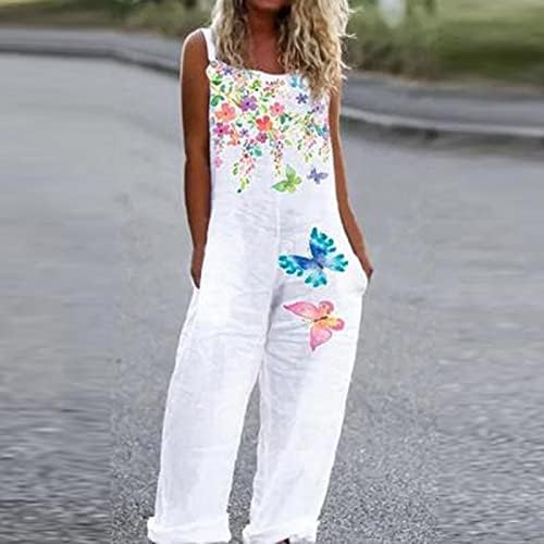 ticcoy ženski ljetni kombinezon modni kombinezon s cvjetnim printom kombinezon bez rukava duge pantalone Romperi sa džepovima