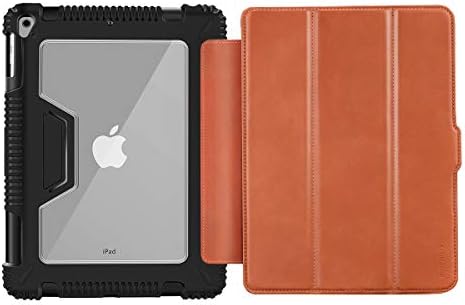 Bigphilo [SPA serija] Clear futrola za iPad / iPad / iPad Air, veganska kožna iPad futrola s ugrađenim držačem olovke, teški poklopac za iPad 9,7 inča 2017/2018, smeđa