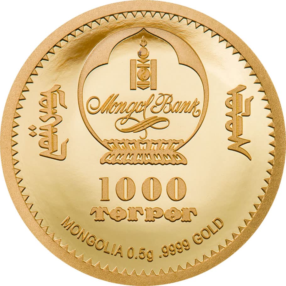 2023 DE u obliku mjesečeve godine Powercoin Godina zečjeg lunarne kolekcije Gold Coin 1000 Togrog Mongolia