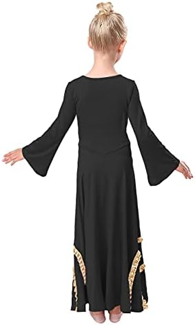 Hihcbf Dječje djevojke pohvale plesni cross robe bell rukave obožavaju haljinu metalik ruffles širok liturgijski lirski kostim