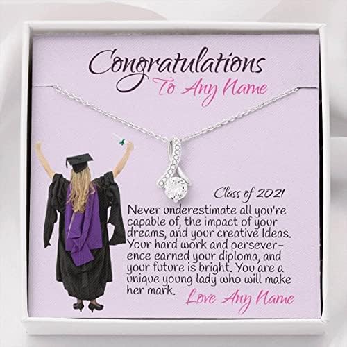 Nakit za poruke, ručno rađena ogrlica - Prilagođena ogrlica za diplomiranje sa personaliziranom karticom poruke za nju ili kćerku. Klasa 2021 poklon za nju