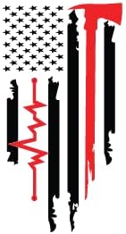 Tanka crvena linija Američka zastava | Vatrogasna zastava sa Heatrbeat | Odlična poklon ideja | Naljepnica