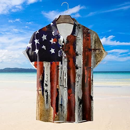 XXBR Havajske majice za muškarce, dan nezavisnosti kratki rukav s kratkim rukavima dolje ljetna majica opuštena-fit
