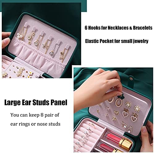 Hubsch Travel Jewelry Box, PU koža nakit Organizator Storage Case, 2 slojeva EarringsRingsNecklacesBracelets