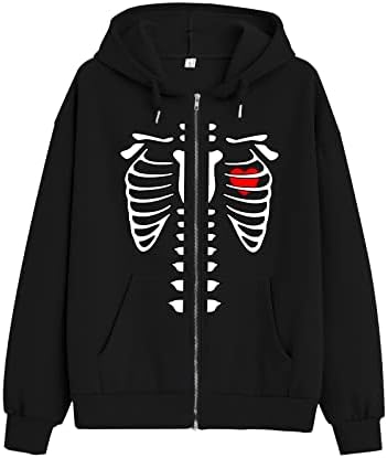 WeetiotioOone skeleton Grafički HOLLOWEEN HOUDIES ZA ŽENE CYBER Y2K Pamuk preveliki pulover Goth lubanje