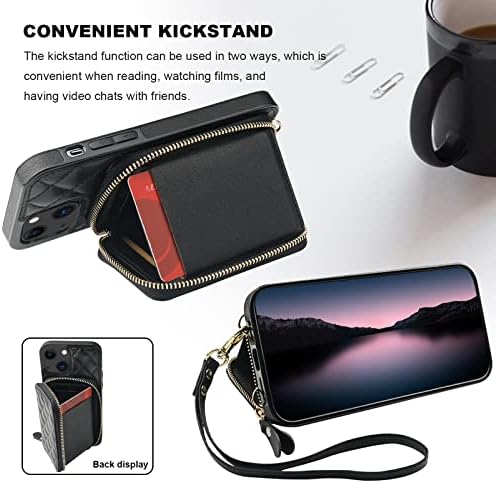 Bocasal Crossbody torbica za novčanik za iPhone 13, RFID Blocking PU kožna torbica sa patentnim zatvaračem