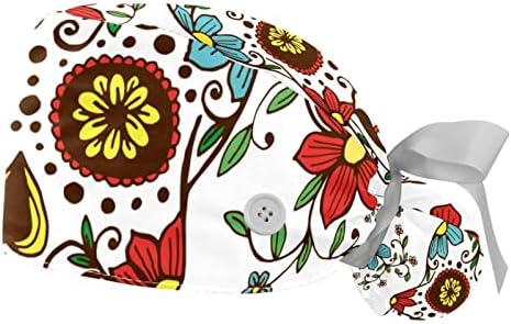 Slatke Doodle mačke Smiješni uzorak Radna kapa s tipkama Duga kosa elastična vrpca za vezanje za žene za