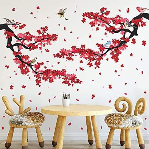Romantični crveni cvjetovi zidne naljepnice 3D šljive cvjetne drvene grane zidne naljepnice DIY uklonjivi
