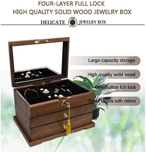 QTT drvene kutije za nakit Organizator nakita velikog kapaciteta sa bravom baršunasta kutija za odlaganje