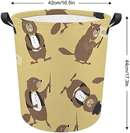 Smiješna Marmot gospodo torba za veš sa ručkama okrugla korpa vodootporna korpa za odlaganje sklopiva 16,5