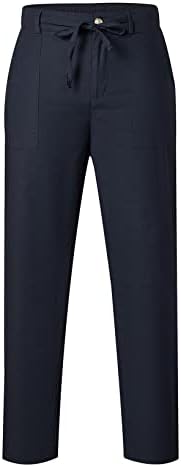 Renaowin muns casual posteljina hlače labavi fit ravno noga elastična struka pantalona za struku Ljetna