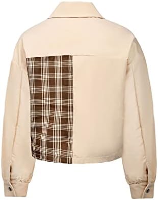 Ženska karirana jakna patchwork džep prednja gornja odjeća u boji blok dugih rukava Corduroy jakna rever