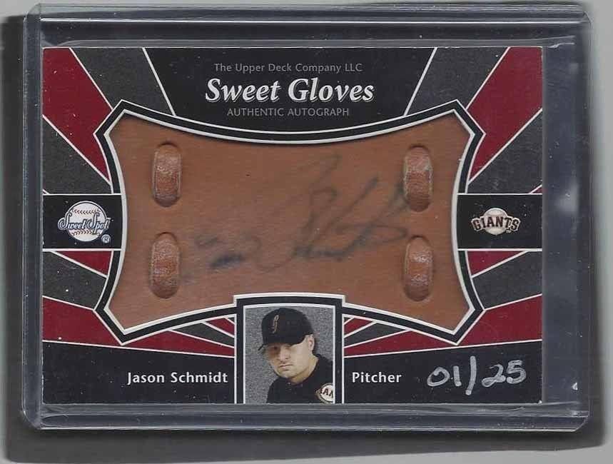 Jason Schmidt 2004 ud Sweet Spot Sweet Gloves on Card Auto Hand d 1/25 - MLB Gloves sa autogramom