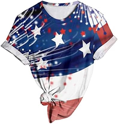 Majice za 4. jul za žene ljetne kratke rukave o-izrez majice USA Flag Stars Stripes Tie-Dye bluza Top