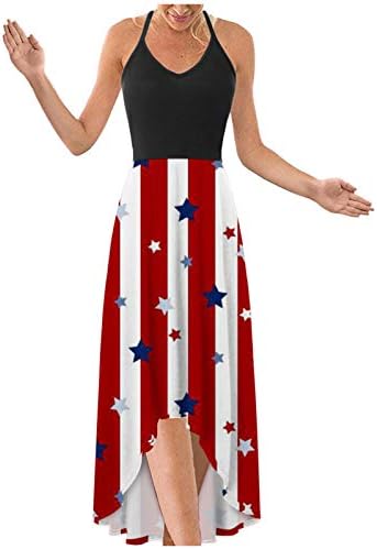 4. jula Maxi haljine za žene Casual Summer Boho Dress američka zastava Scoop izrez Cami Tie - Dye Sundresses