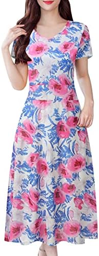 Miashui Ruffle ljetna haljina Casual Swing haljina za žene modni V izrez kratki rukav boemski cvjetni Print Cinched struk