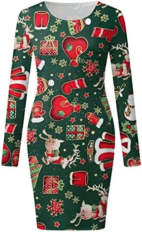 Božićne haljine za žene Elegantna posada Crta Santa Claus Ležerne haljine Plus size BECKLELELS večernji koktel duga haljina