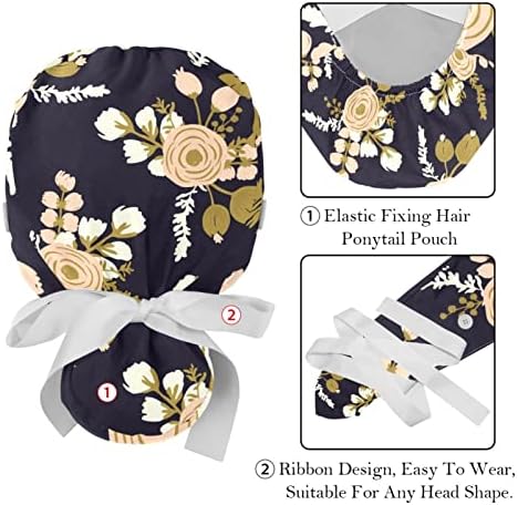 Lorvies Medicinske kape za žene sa tipkama Duga kosa, 2 komada Podesiva radna kapa, elegantne vodene ploče ili lotosove cvijeće
