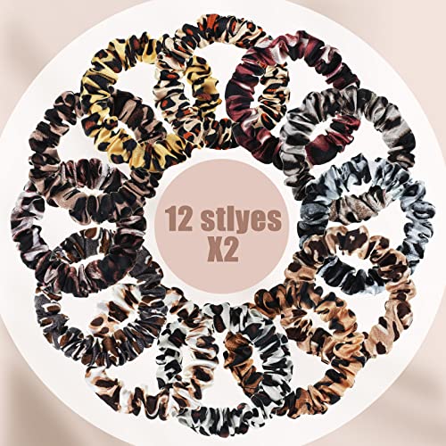 24 komada Satin Scrunchies Leopard Scrunchy svilene elastične trake za kosu Set Skinny hair Ties užad držač
