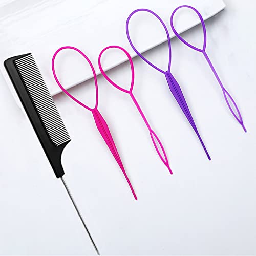 1000kom prozirne elastične gumice za kosu, 4kom Topsy Tail alata za kosu,alat za oblikovanje petlje za kosu,