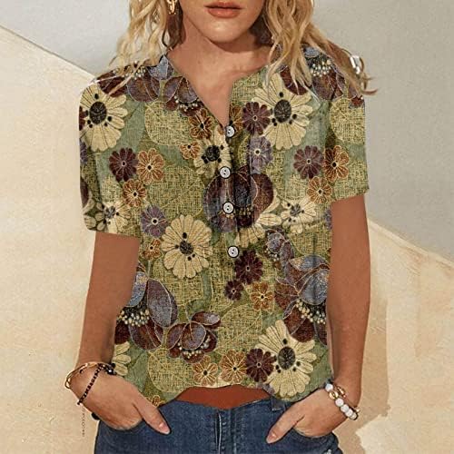 Top T Shirt za žene jesen ljeto kratki rukav Odjeća posada vrat dugme Down Up Lounge T Shirt 45 45
