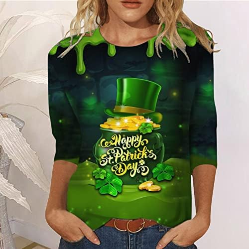 Cggmvcg St Patricks Day Shirt žene 3/4 rukav žene Casual Cropped rukav vrhovi modni zeleni vrhovi za žene