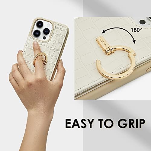 CUSTYPE za iPhone 14 Pro Max novčanik sa držačem kartice, stalak za Držač prstena za rotaciju od 180° futrola za kartice, luksuzna kožna dvostruka navlaka sa modnim dizajnom za žene i djevojke 6,7 - bež