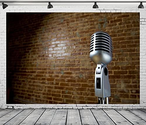 Loccor tkanina 9x6ft muzička pozadina Vintage mikrofon zid od cigle fotografija pozadinska muzika tematska zabava Rock n Roll ukrasi za rođendanske zabave DJ Zoom party Podcast diplomski rekviziti Backyard Banner