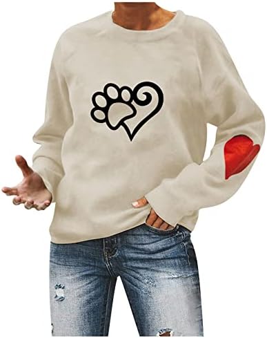 Sretna majica za Valentinovo o o-vratu dugih rukava duge rukave vole srčane grafičke dukseve parne majice