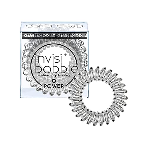 invisibobble Power Traceless Spiral hair Ties-paket od 3 kristalno jasan-jaka elastična zavojnica za kosu
