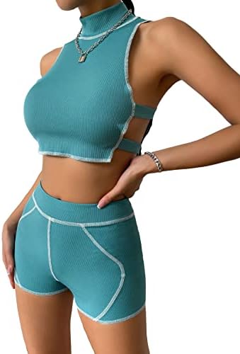 SOLY HUX ženski vježbanje 2 komada Yoga odjeća izrezana usežani spremnik za usev vrh i biciklističke kratke