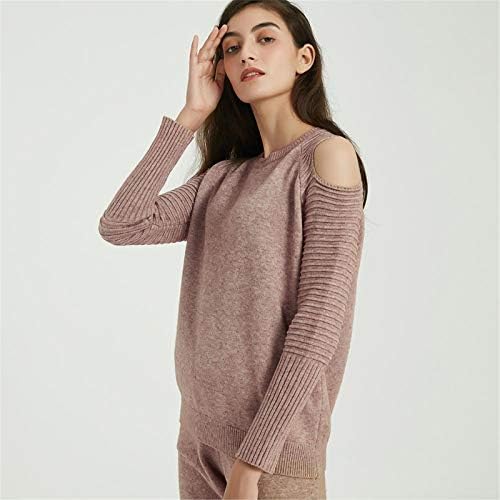 Ženski džemper setovi O vrat Ležerne prilike izdubljene skakači vrhovi pletene duge hlače 2 komada jesen