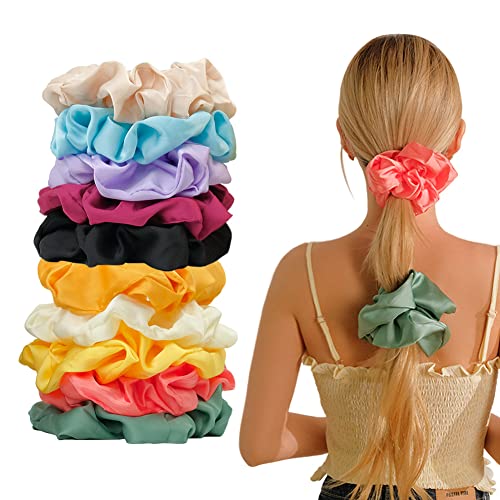 VIEWLAP velika veličina Satin Scrunchies za kosu 10 boje Set velike veličine svile elastične trake za kosu