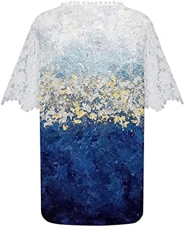 Ženski print Boho ljeto V izrez Tors T košulje izrezane čipke kratkih rukava na plaži Casual Bluze pulover