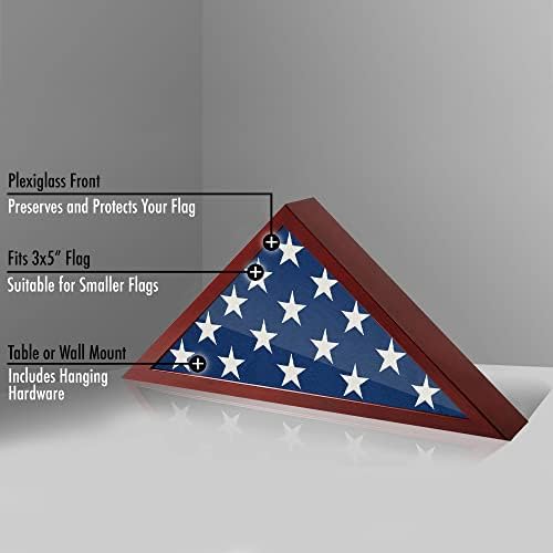 Americanflat Small Flag case Frame - MDF Drvo umotano u stilu mahagonija - koristite kao mala 3x5 presavijena