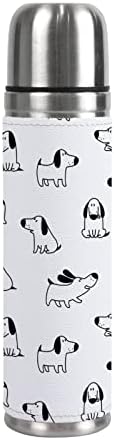 Vantaso izolirana vakuumska tikvica Sportska boca za boce slatka psa štenad životinja crno bijeli šolja 500ml 17 oz za žene Dječji djeci Dječje djevojke