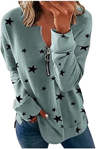 Ženska majica za vježbanje Moda labavi okrugli izrez Star Print dugih rukava sa patentnim zatvaračem Tweater