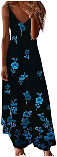 Ležerna ljetna Maxi haljina za žene sa cvjetnim špageti remenom V izrezom bez rukava labava haljina na plaži