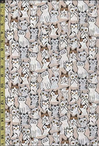 Japanska novost tkanina-Sedamberry slatke mačke-SB-850349-1-4 - Tan - po pola dvorišta