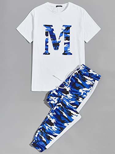 FDSUFDY Dvije komadne odjeće za muškarce Muška slova Grafički top & Camo Sweatpants Set