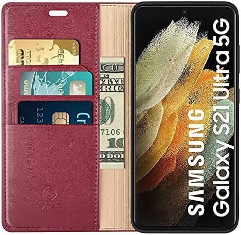 OQQE za Samsung Galaxy S21 Ultra 5G futrola za novčanik od 6,8 od goveđe kože Folio Flip Cover Shell protiv