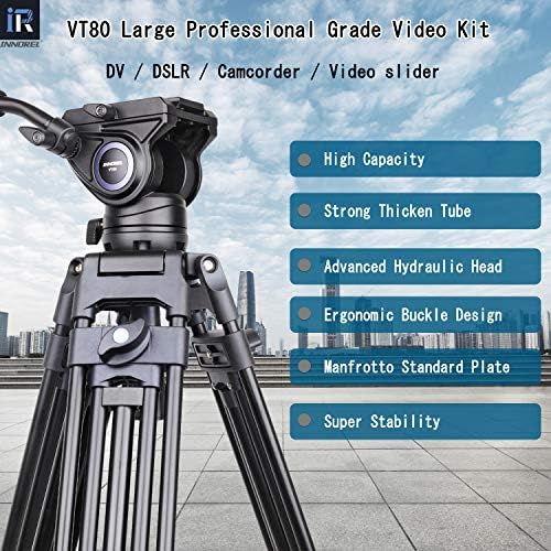 Profesionalni video Tripod Kit-Innorel VT80 Aluminium kamera Stativ sa F80 tekućim video glavom i adapterom za zdjelu od 75 mm za digitalni DSLR kamkorder DV, 185cm / 72.8in maks. Visina, 26,5LB / 12kg MAX opterećenje