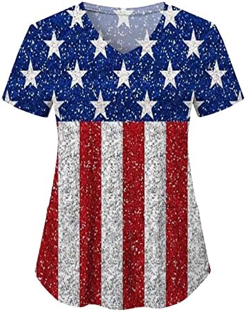 Majice za 4. jul za žene američke zastave ljetne kratke rukave v majice za vrat sa 2 džepovima bluza Top