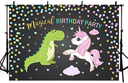 MEHOFOND Magical Birthday Backdrop party dekoracija mali dinosaurus i jednorog Sretan rođendan zelena i