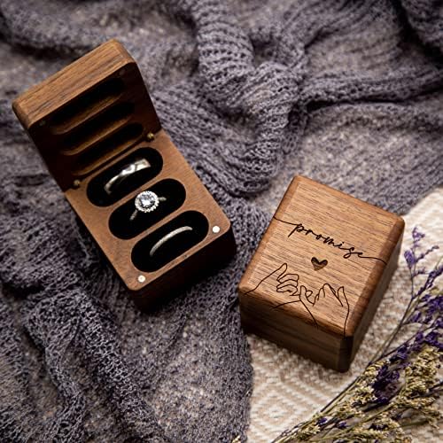 MUUJEE Pinky Promise 3 Slot ring Box - ugravirana trostruka Drvena kutija za prsten za svadbenu ceremoniju
