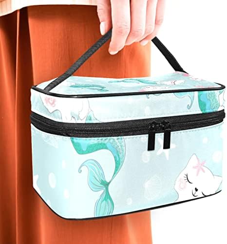 Yoyoamoy Travelna torba sa odjeljkom, Slatka mačka Mermaid Morska velika kozmetička futrola Personalizirana