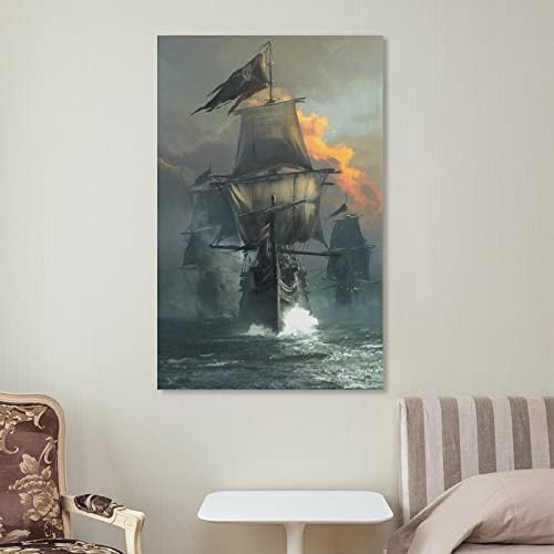 BLZ gusarski brod na Sunsetu Canvas Art Poster Wall art slika Print moderna umjetnost dnevni boravak Decor Posteri 12x18inch