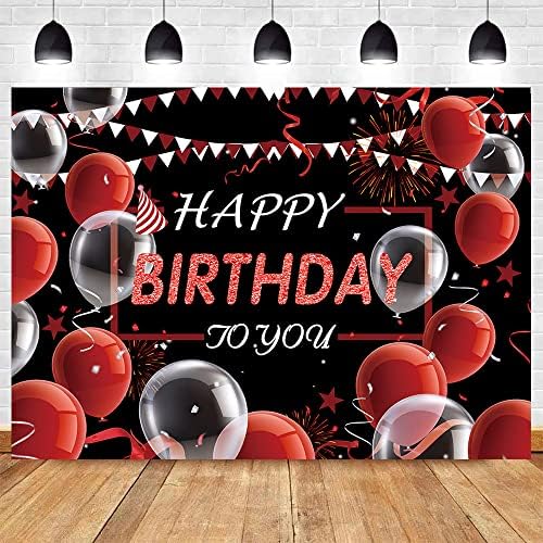 VOUORON Happy Birthday photography Backdrop crvena i Crna balon konfeti rođendanski dekor fotografija pozadina