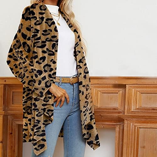 Leopard Flannel kardigan kaputi za žene otvorene prednjeg dugih rukava nepravilno lagano lagano jakne od